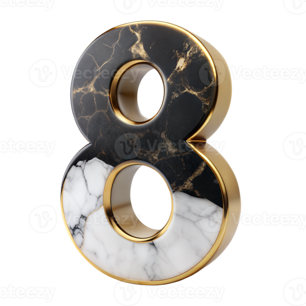 The number 8 is made of marble and gold, with a black and white design png