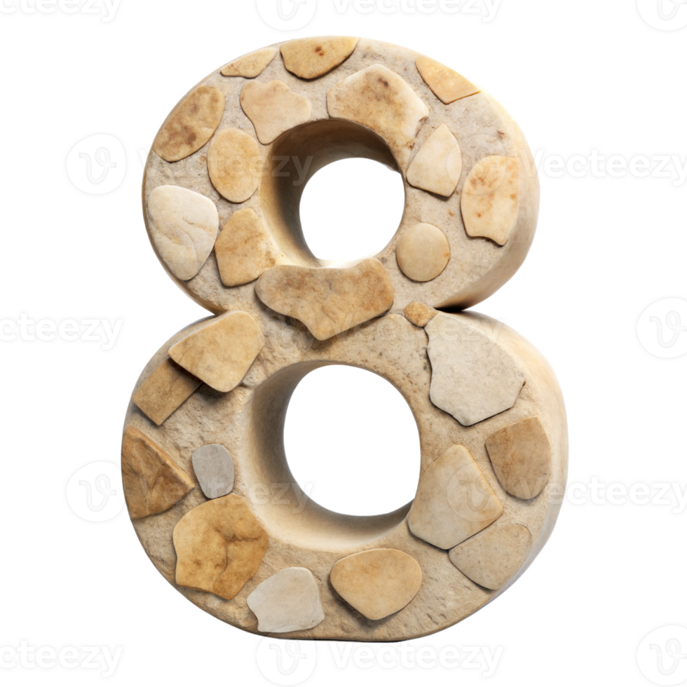 The number 8 is made of rocks and has a hole in the middle png
