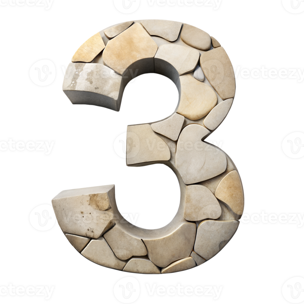 The number 3 is made out of rocks png