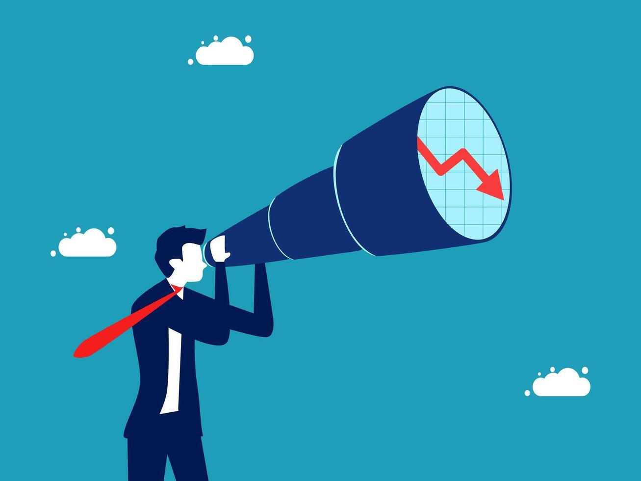 businessman using a megaphone to look at an upward graph vector