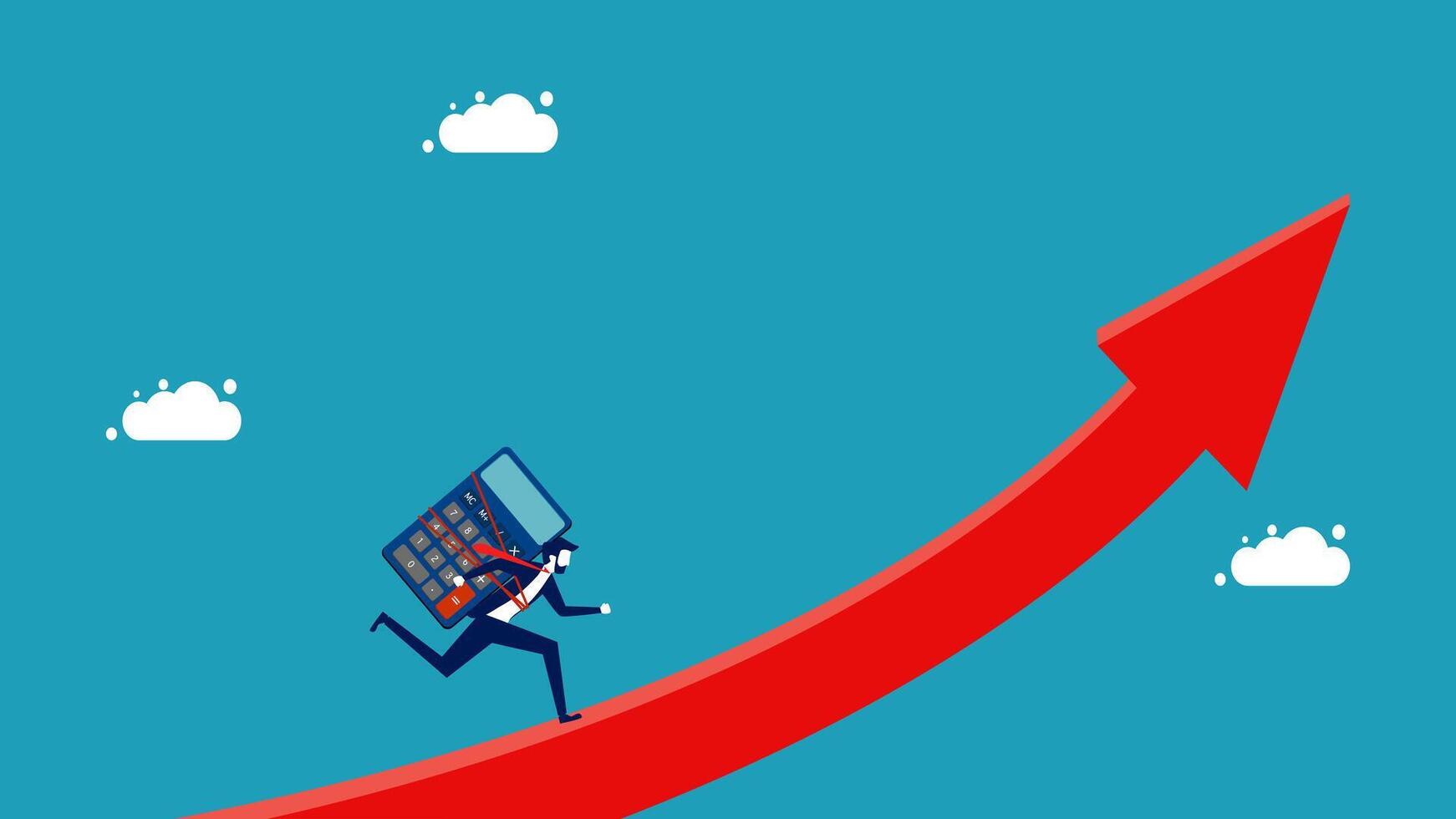 businessman running up a red arrow with a laptop vector