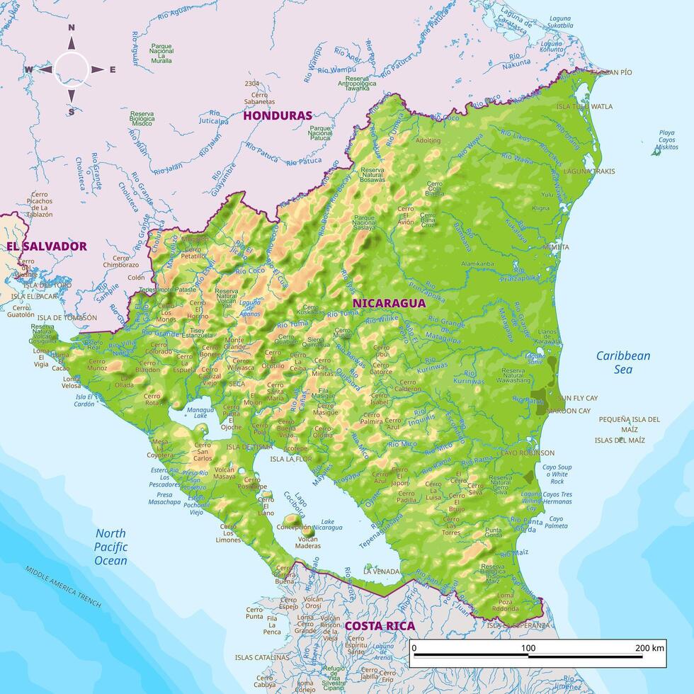 Detailed Physical Map Of Nicaragua 49391285 Vector Art At Vecteezy Detailed Physical Map Of Nicaragua Vector