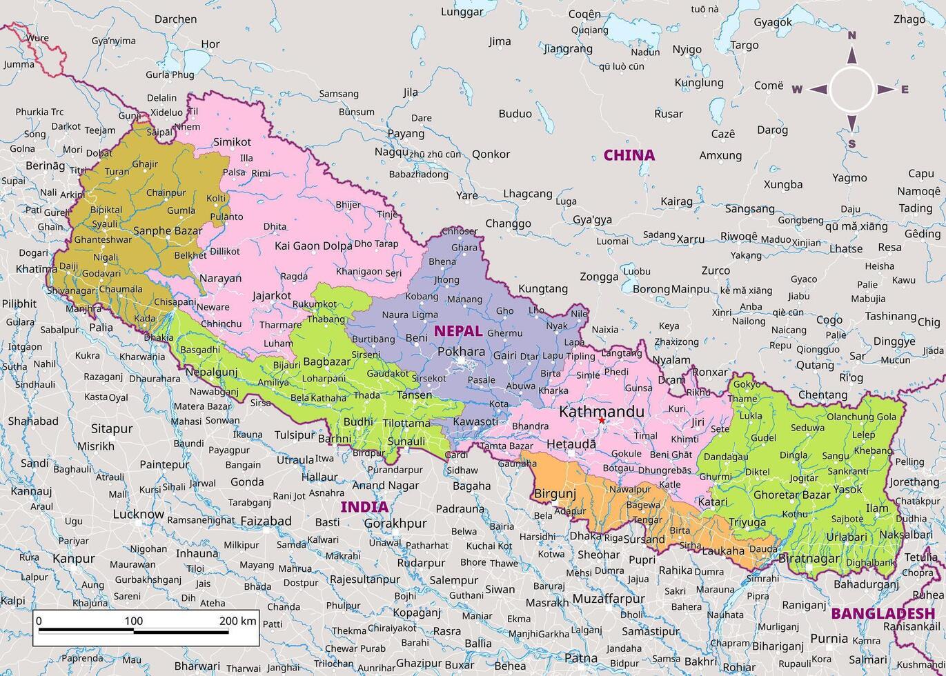 Detailed political map of Nepal vector