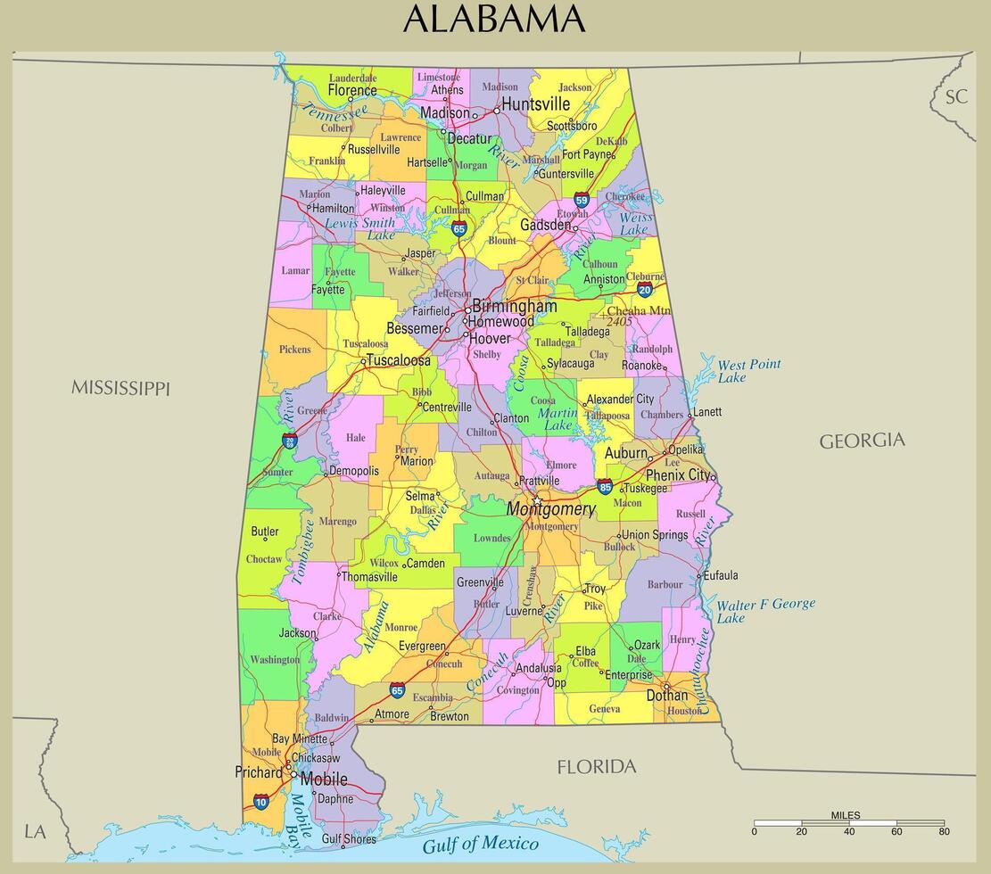 Detailed Map Of Alabama United States 49391290 Vector Art At Vecteezy Detailed Map Of Alabama United States Vector