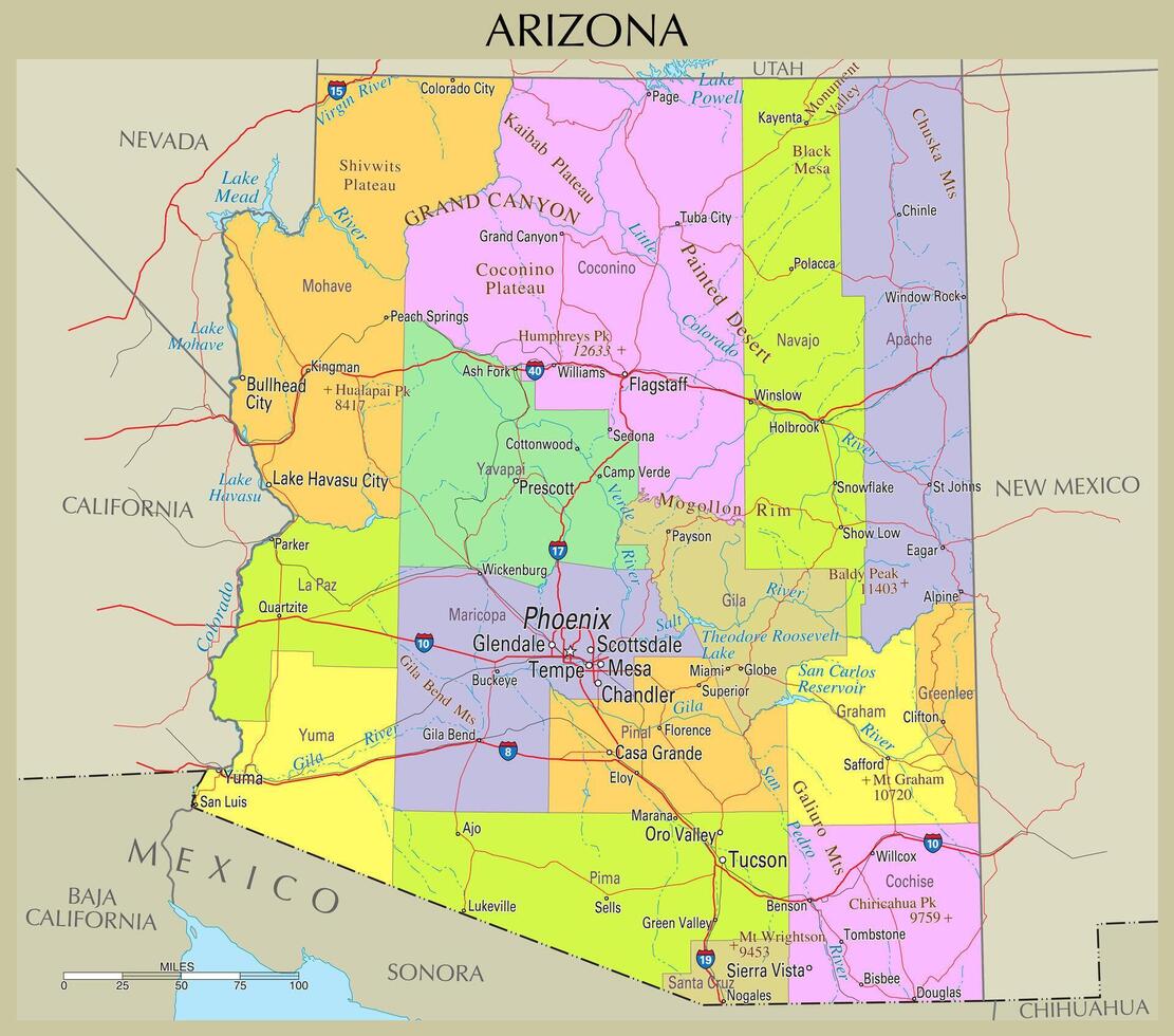 Map of Arizona, United States vector