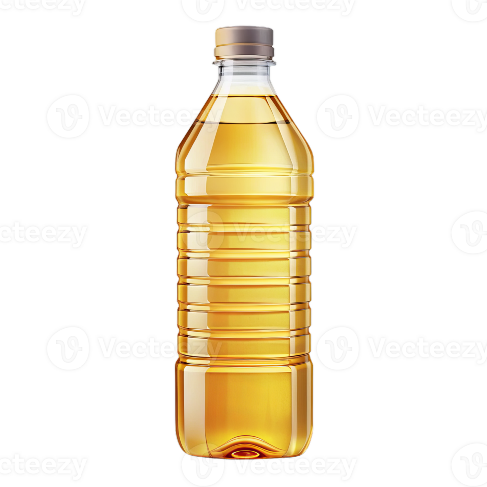A bottle of oil is shown on a transparent background png