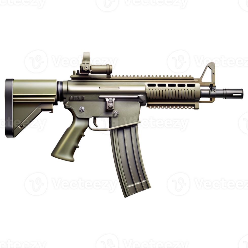 A military rifle with a black buttstock and a black barrel png
