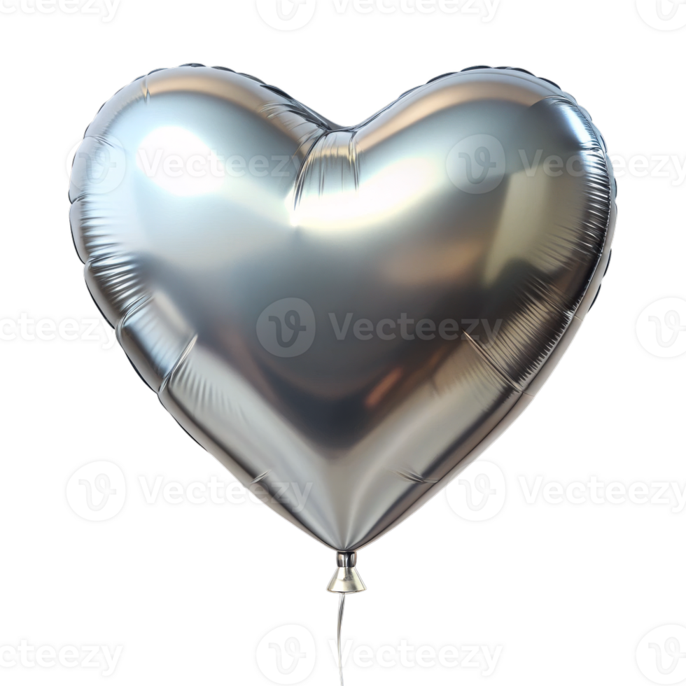 A silver heart balloon is floating in the air png