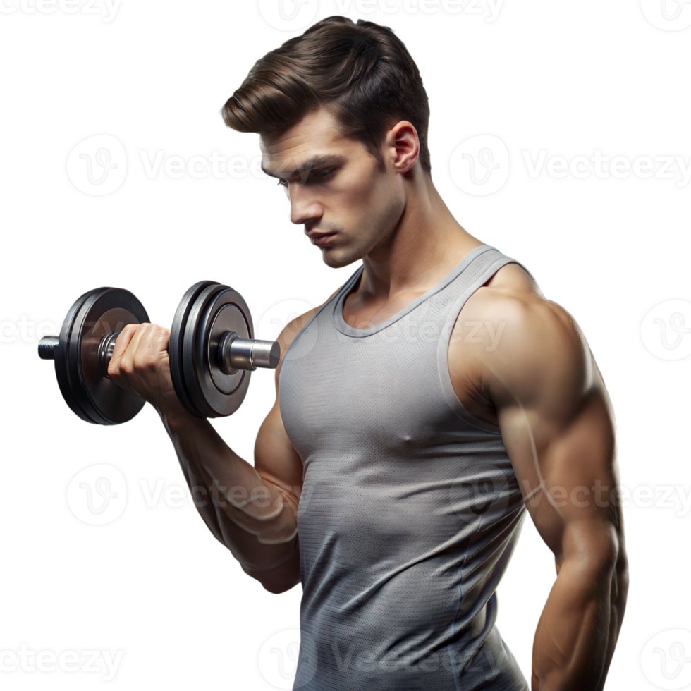 A man is lifting a dumbbell in a gym png