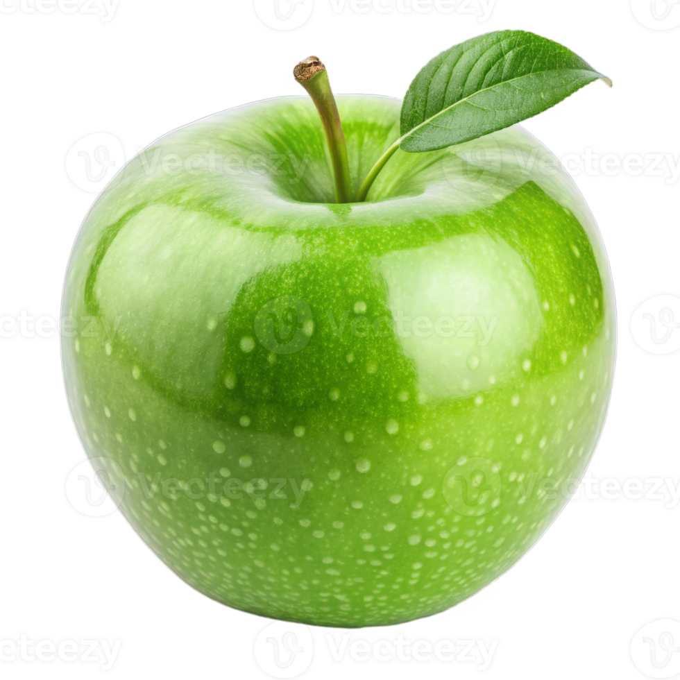 A green apple with a leaf on top png