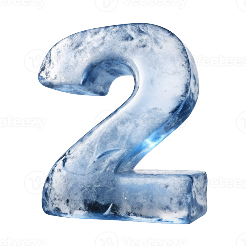 The number 2 is made of ice and is blue in color png