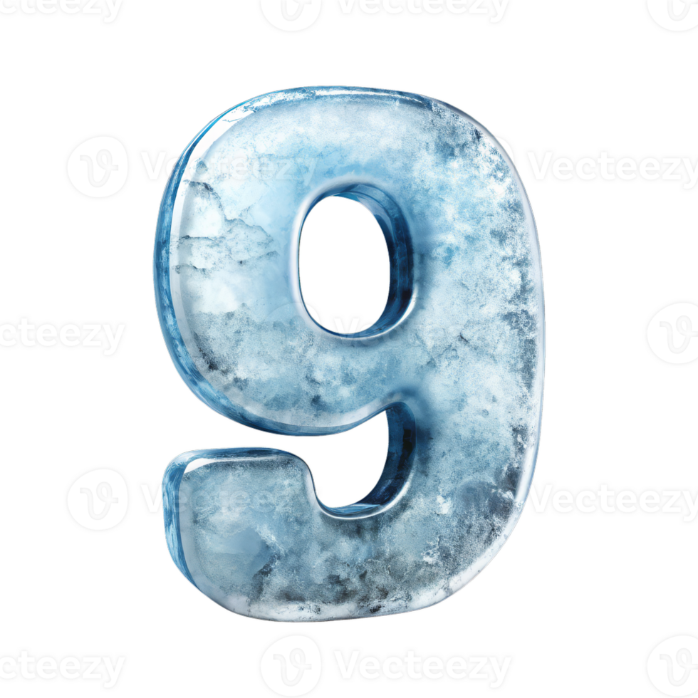 The number nine is made of ice and he is floating in the air png