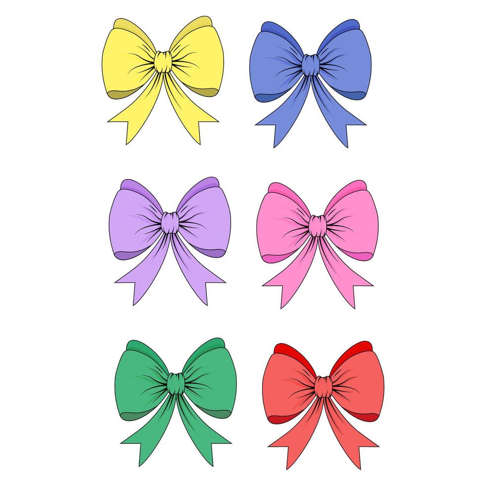 A set of multicolored bows with a black outline vector