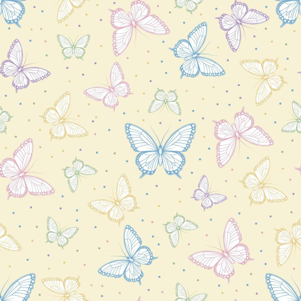Seamless pattern with delicate butterflies on a yellow background. vector