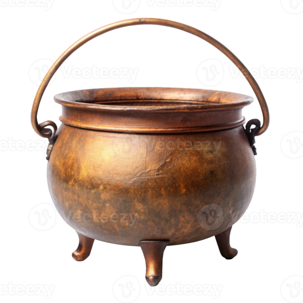 A large, ornate, gold colored pot with a handle png