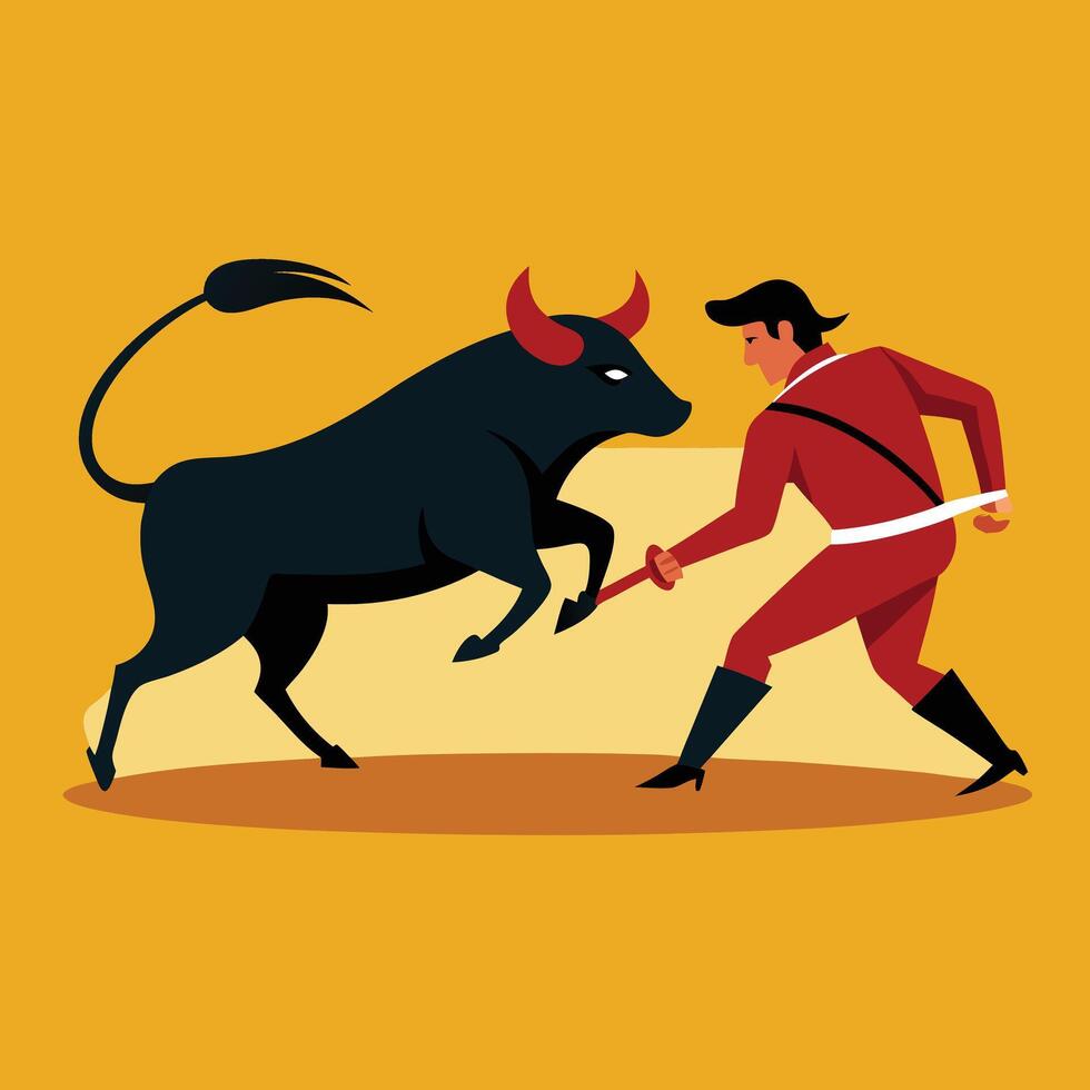 carton colourful matador and bull fight vector