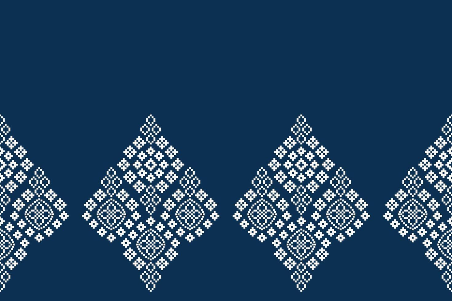 Traditional ethnic motifs ikat geometric fabric pattern cross stitch.Ikat embroidery Ethnic oriental Pixel blue background. 22.8.24 1 vector