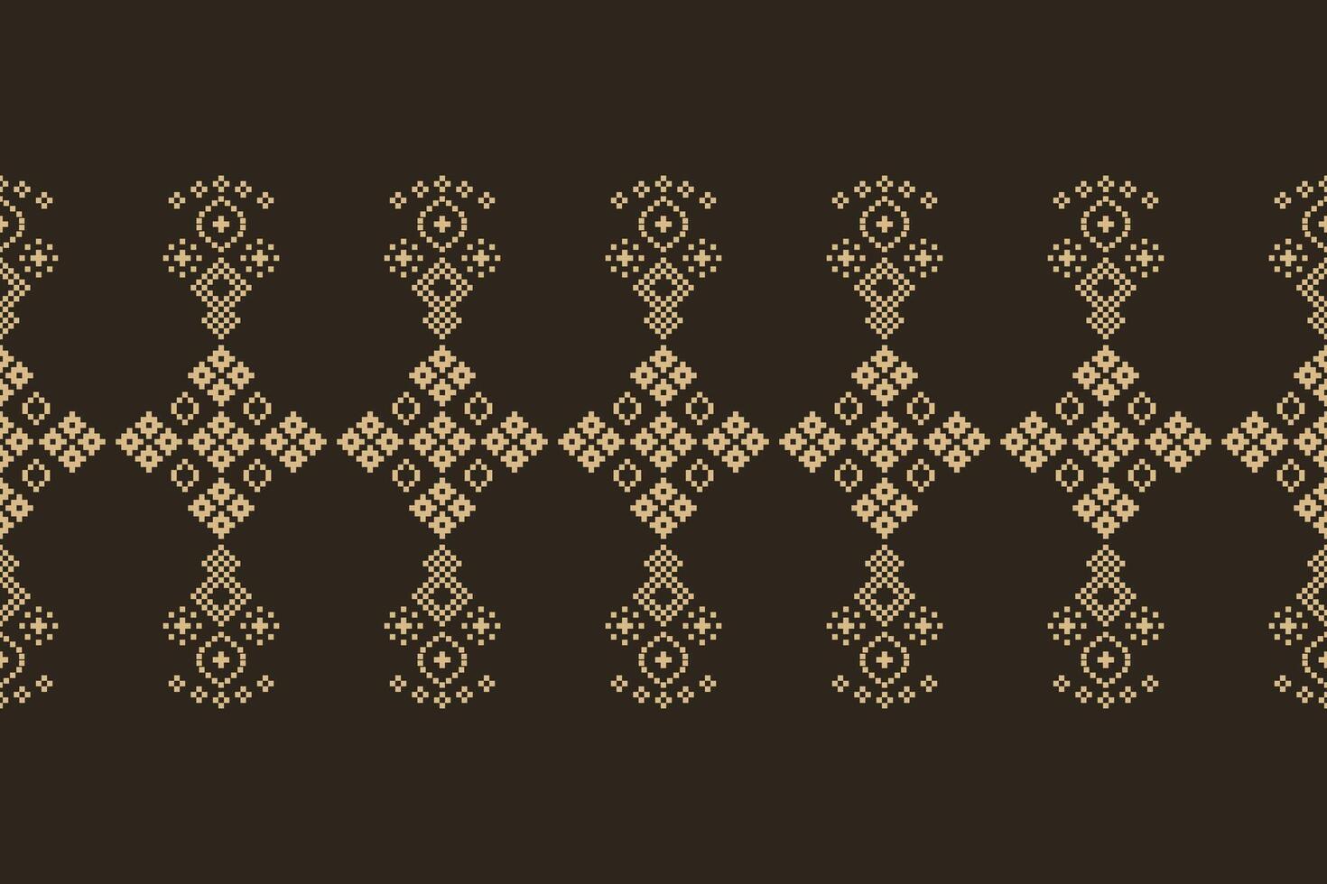 Ethnic motifs fabric pattern cross stitch Ethnic oriental Pixel brown background. 22.8.24 5 vector