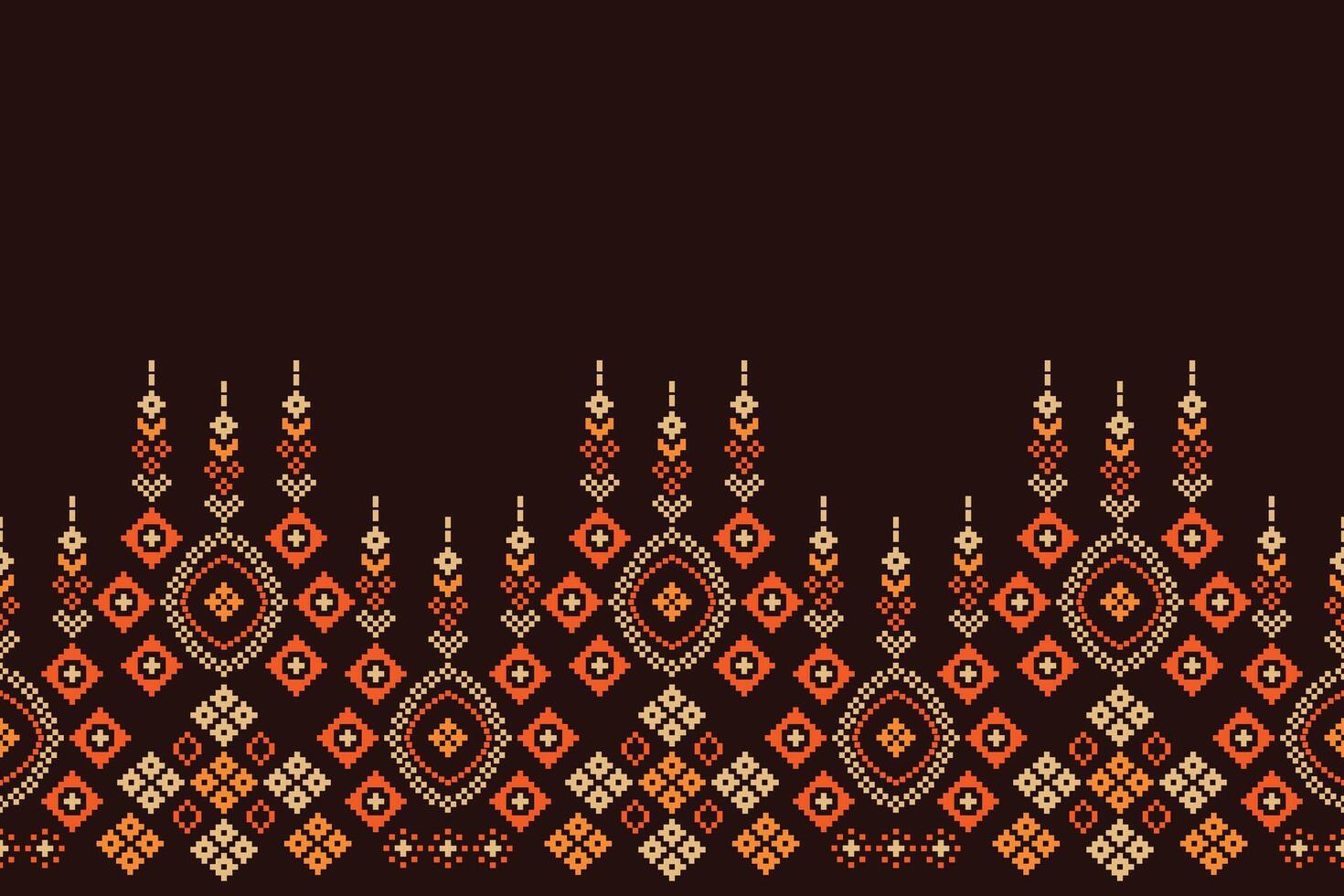 Ethnic motifs fabric pattern cross stitch Ethnic oriental Pixel brown background. 22.8.24 7 vector