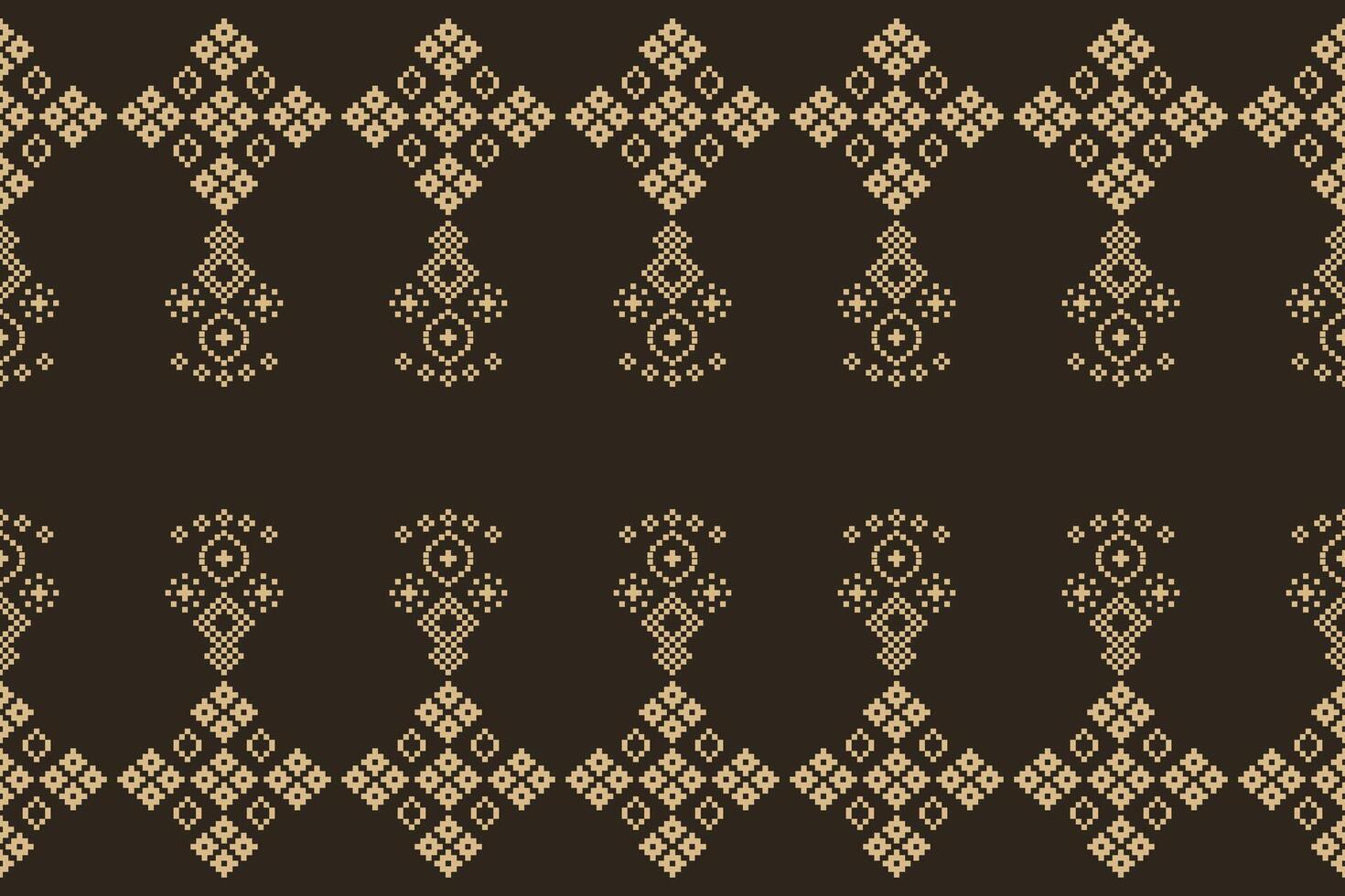 Ethnic motifs fabric pattern cross stitch Ethnic oriental Pixel brown background. 22.8.24 6 vector
