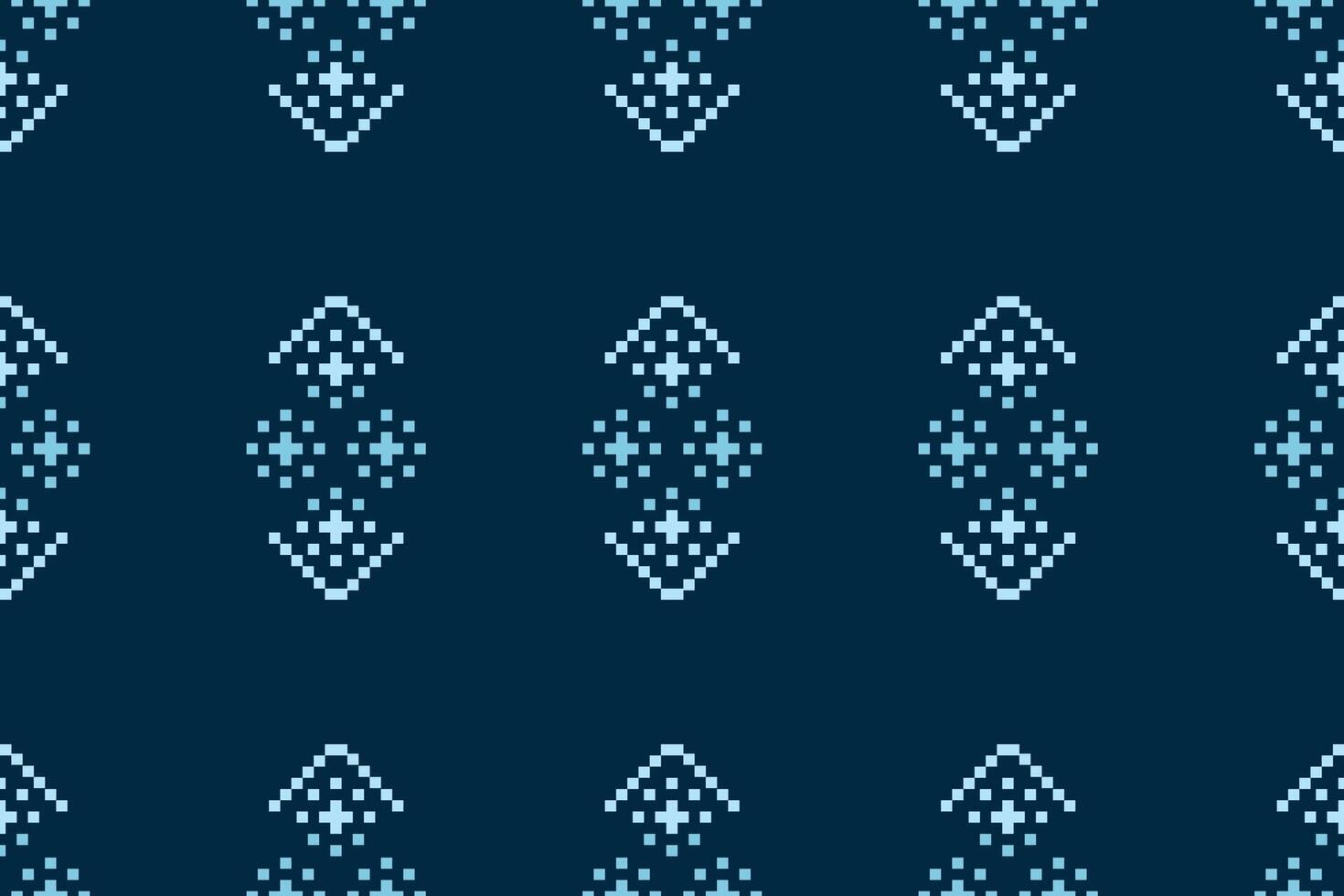 Ethnic motifs ikat pattern cross stitch.Ikat embroidery Ethnic oriental Pixel blue background.Abstract. 22.8.24 11 vector