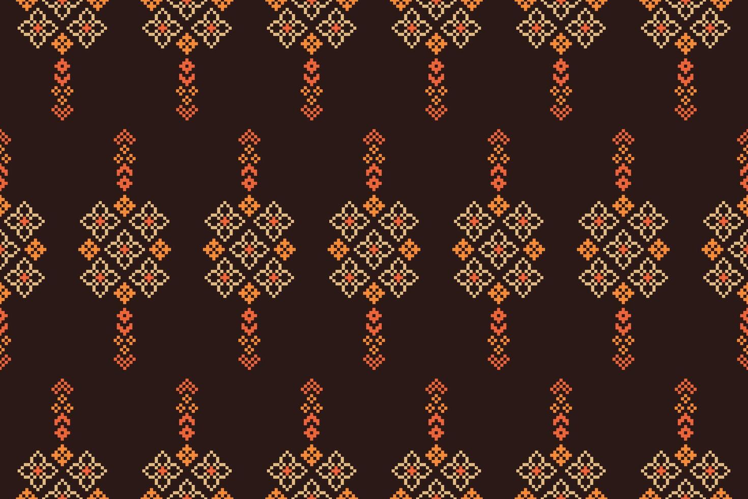 Ethnic motifs fabric pattern cross stitch Ethnic oriental Pixel brown background. 22.8.24 9 vector