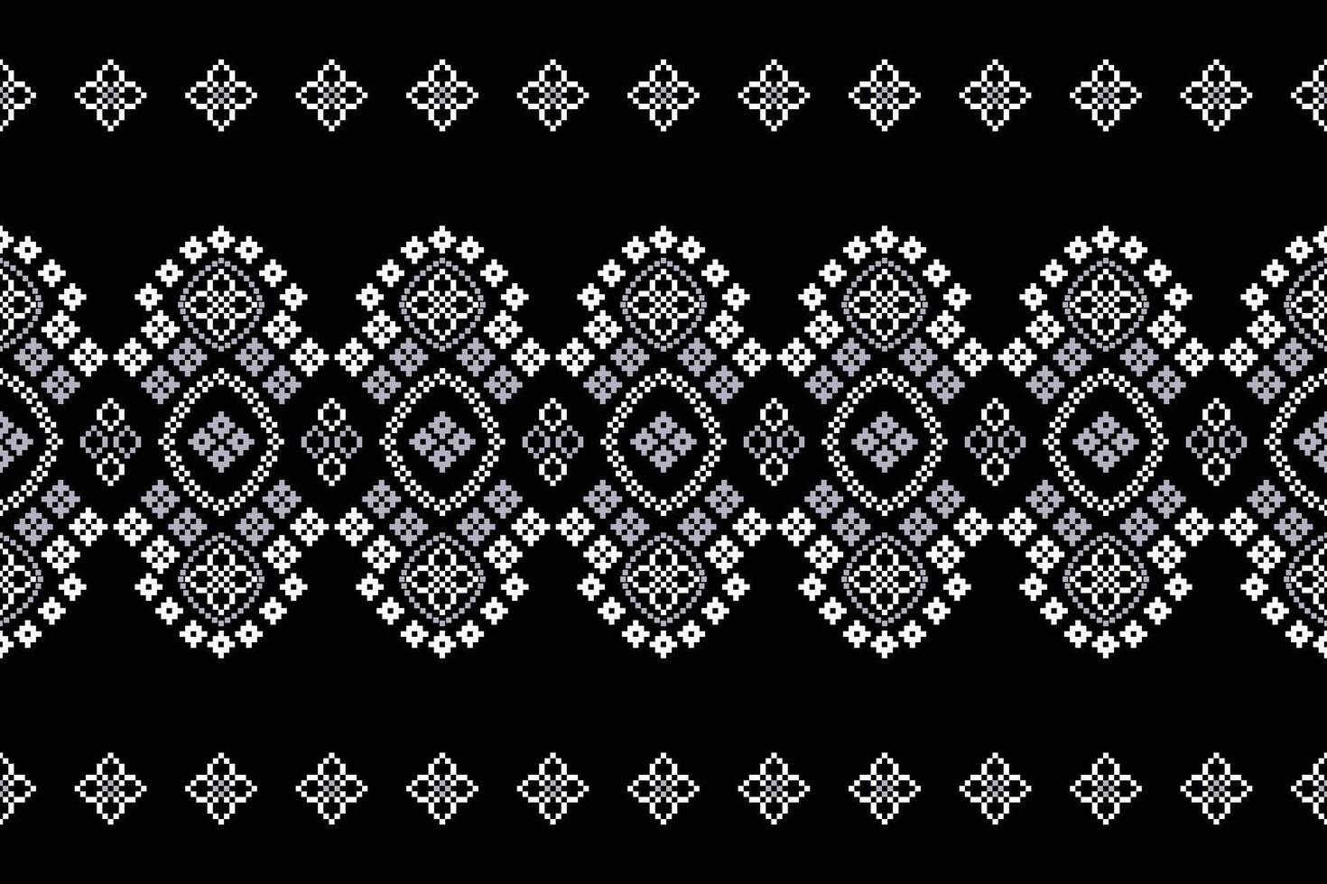 Black ethnic motifs fabric pattern cross stitch.Ikat embroidery Ethnic oriental Pixel black background.Texture,decoration 18.8.24 6. vector