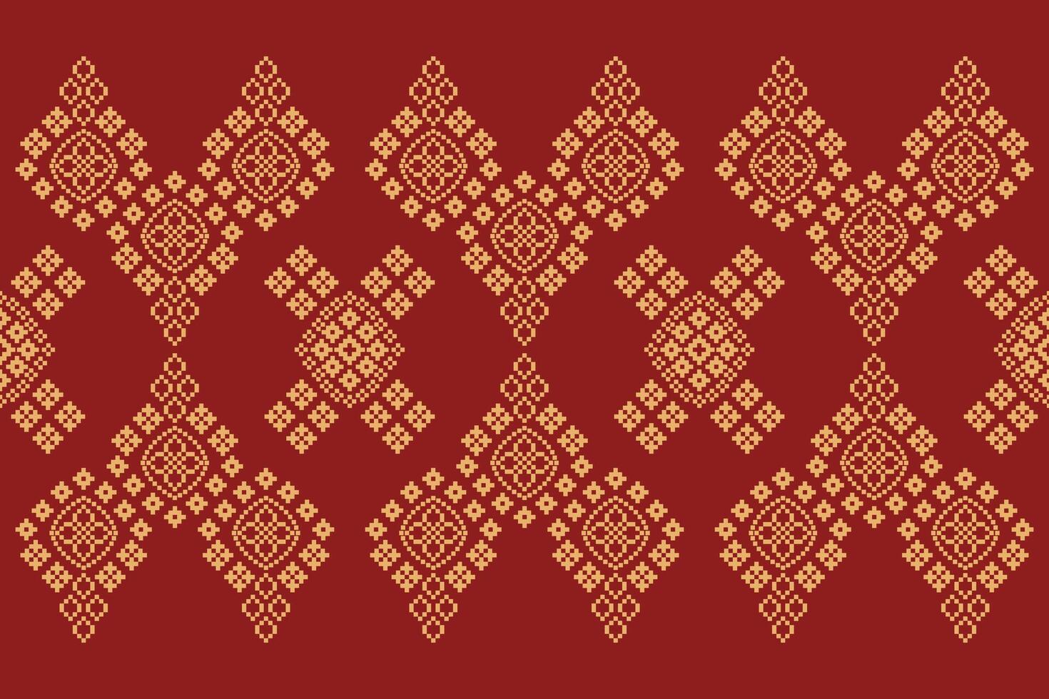 Traditional ethnic motifs fabric pattern cross stitch red background 22.8.24 1 vector