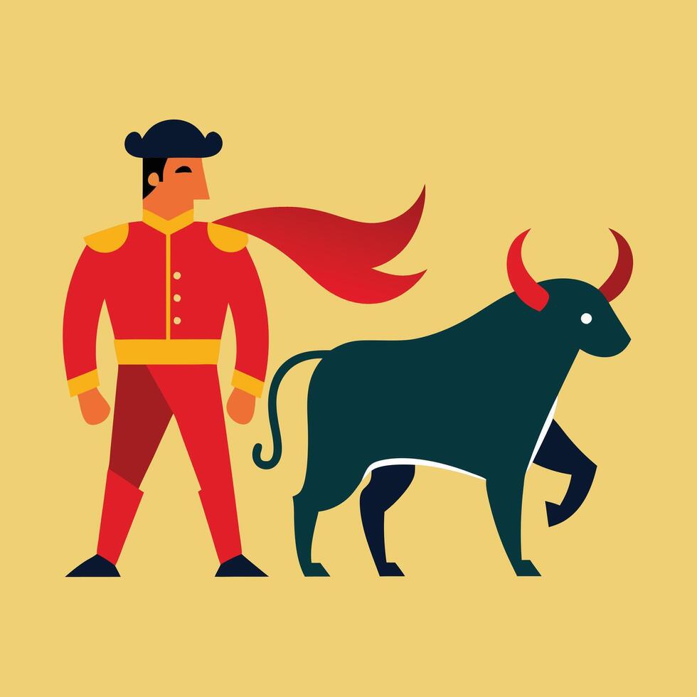 carton colourful matador and bull fight vector