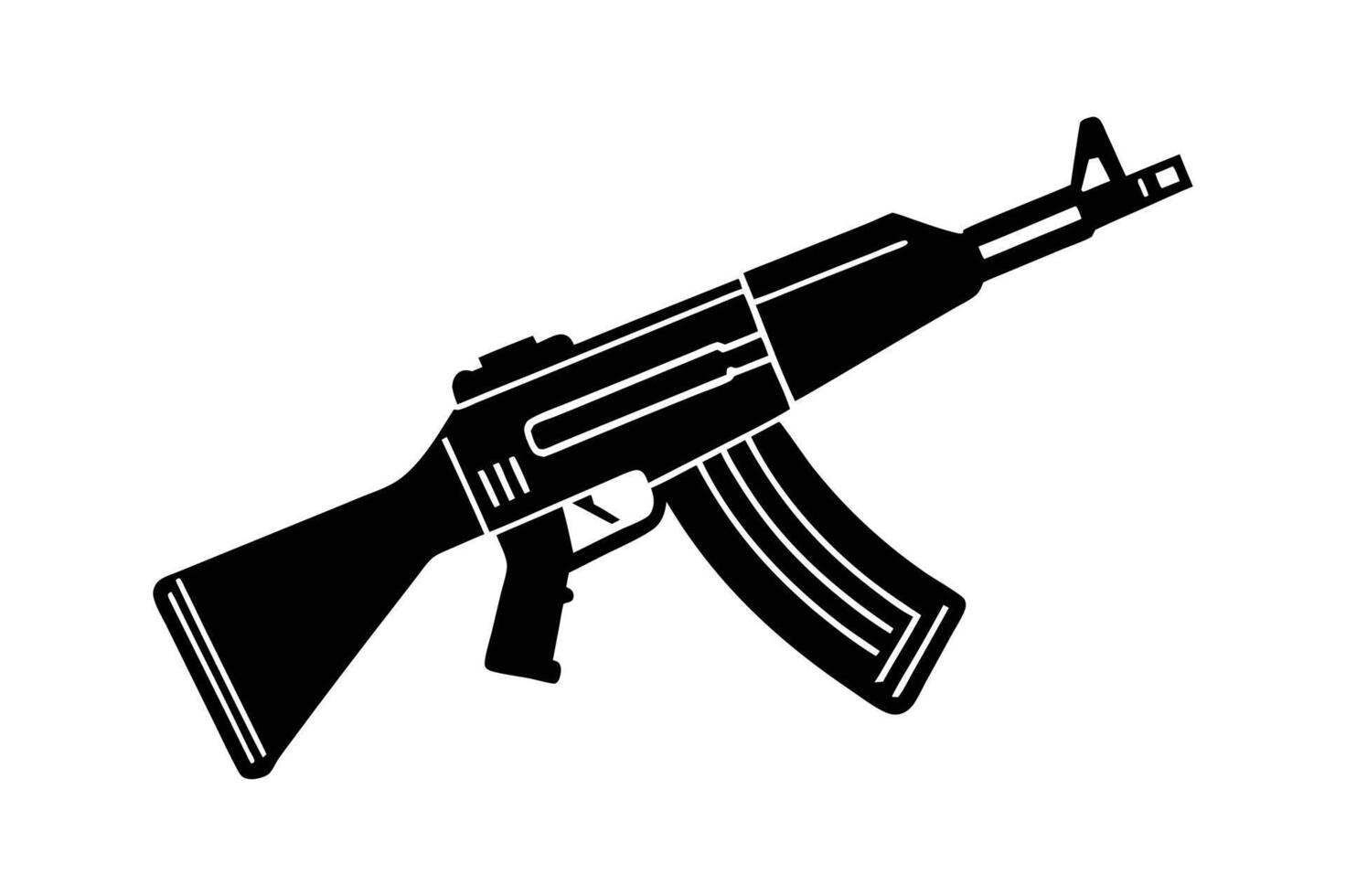 Submachine gun icon, Kalashnikov or AK47 black silhouette illustration vector