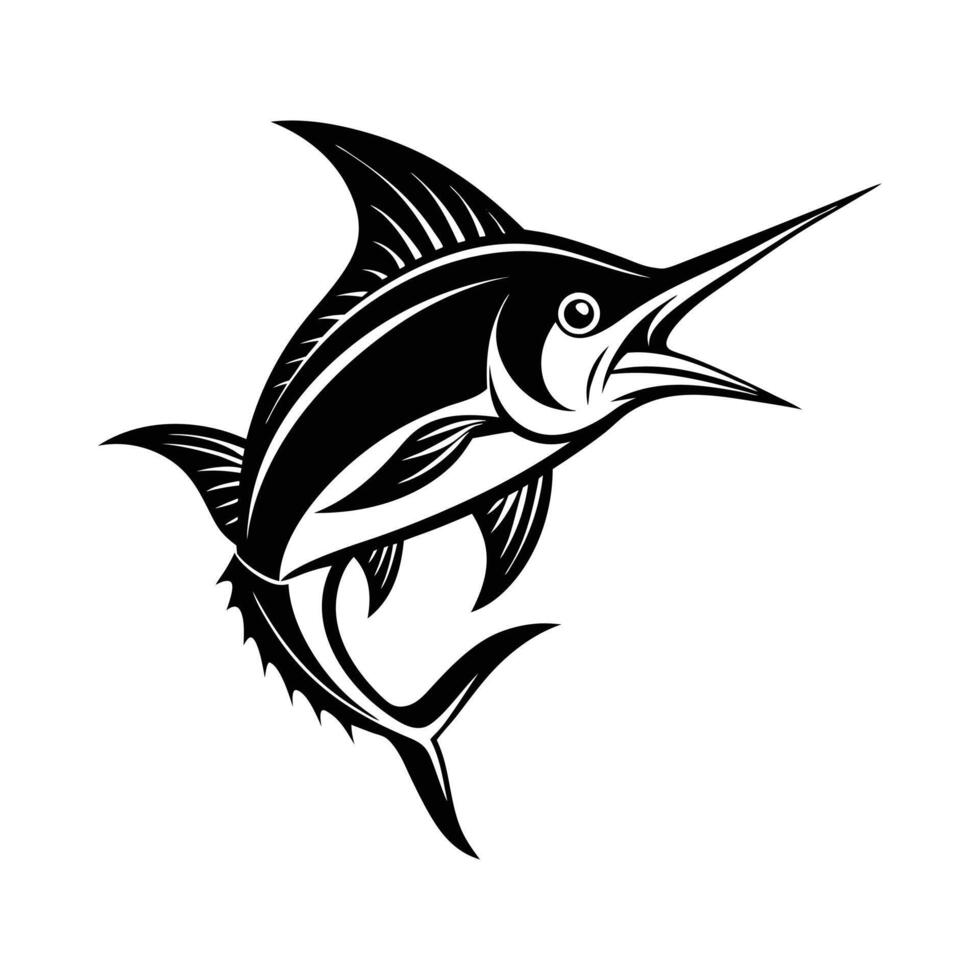marlin fish mascot, Hand Drawn Marlin fish jump. Design elements for logo, label, emblem, sign, brand mark vector