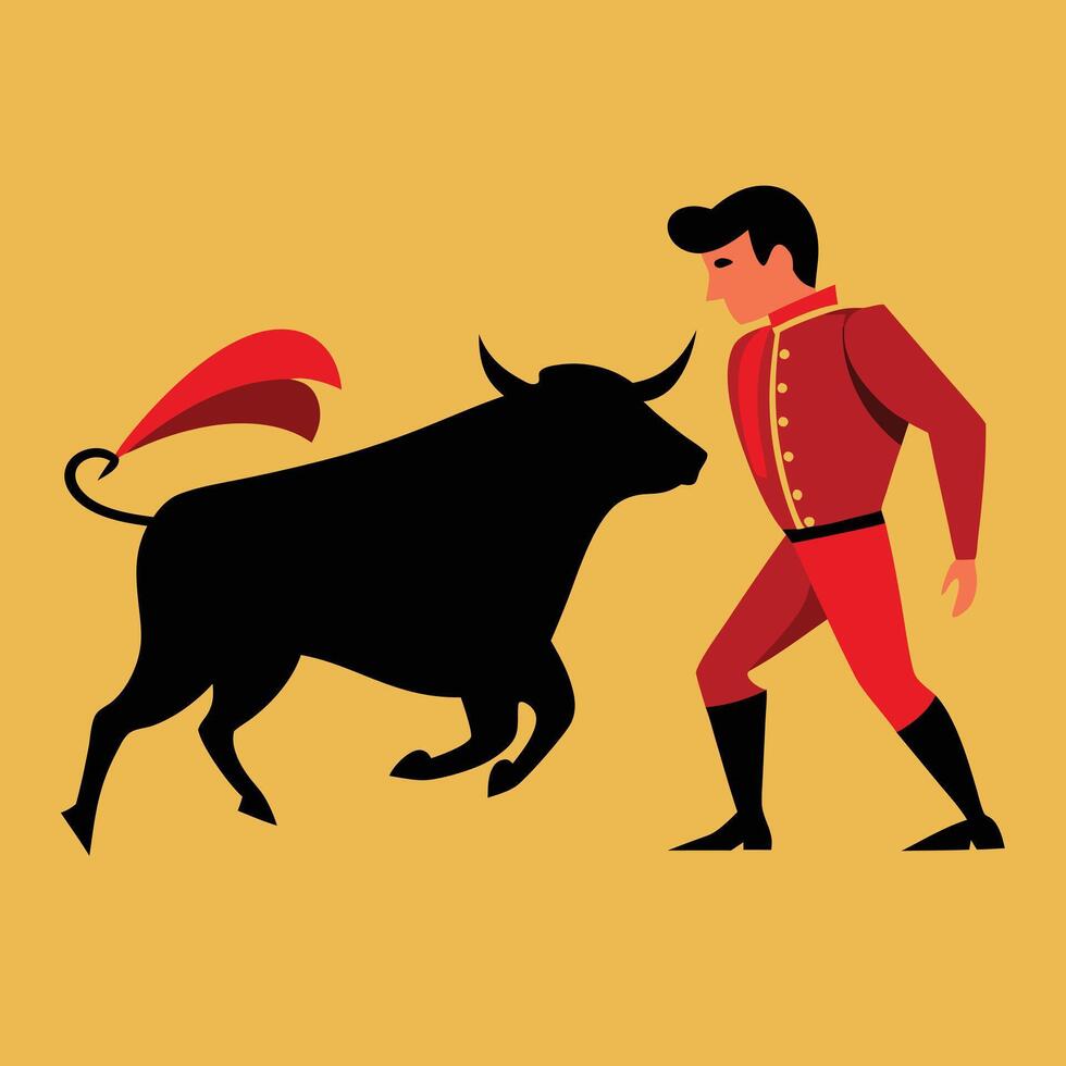 carton colourful matador and bull fight vector