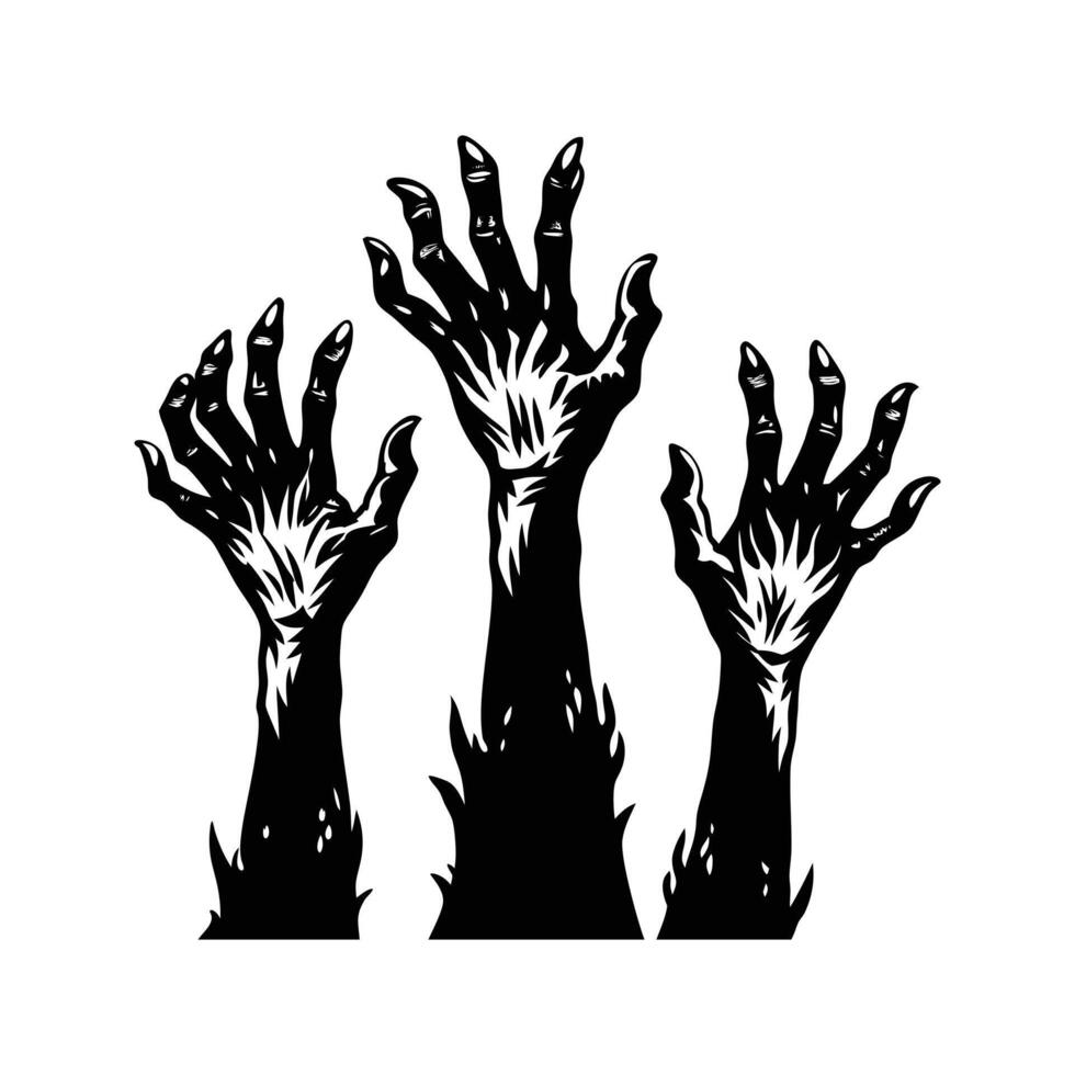 Silhouette of Zombie hands, scary hands, scarecrows, Halloween Party decoration vector