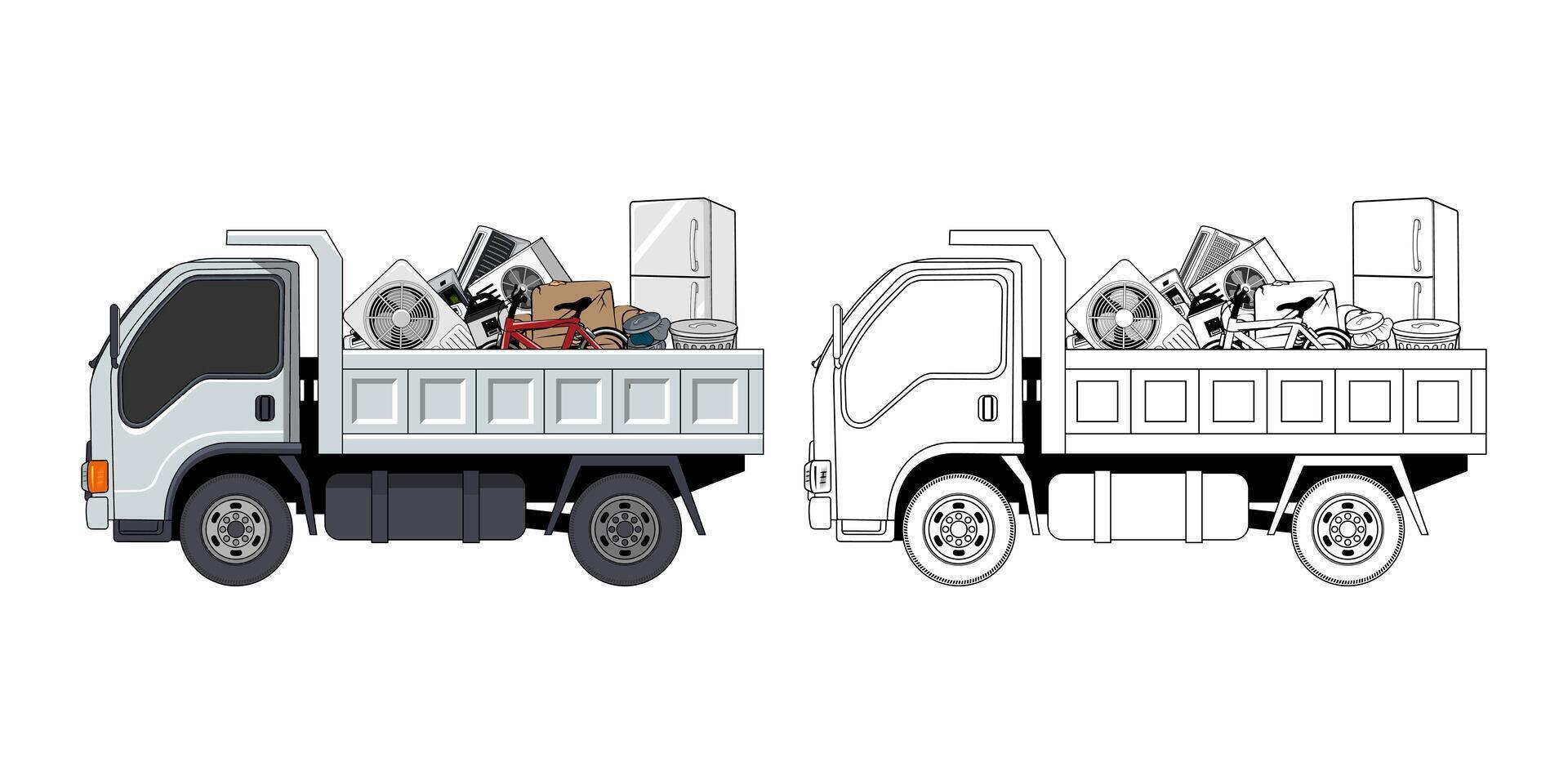 Illustration of Pickup Truck Loaded Household Junk vector