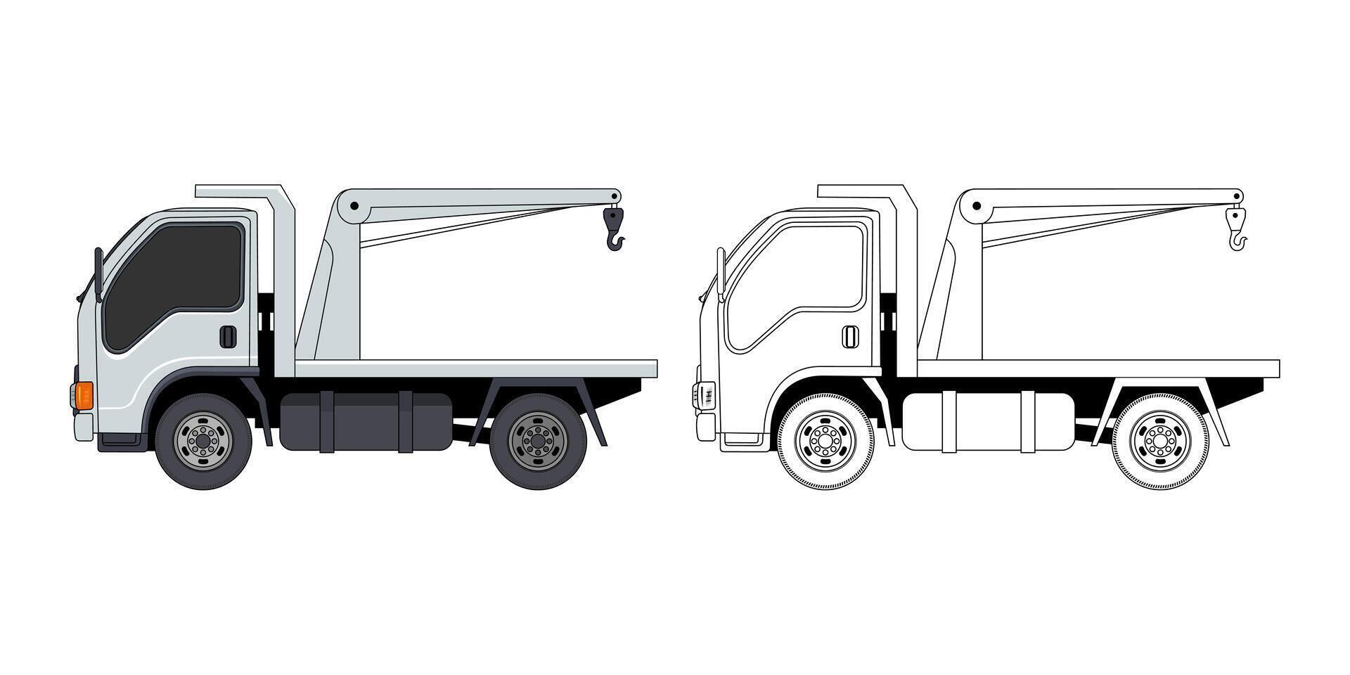 Tow Truck Side View Cartoon Design Illustration vector