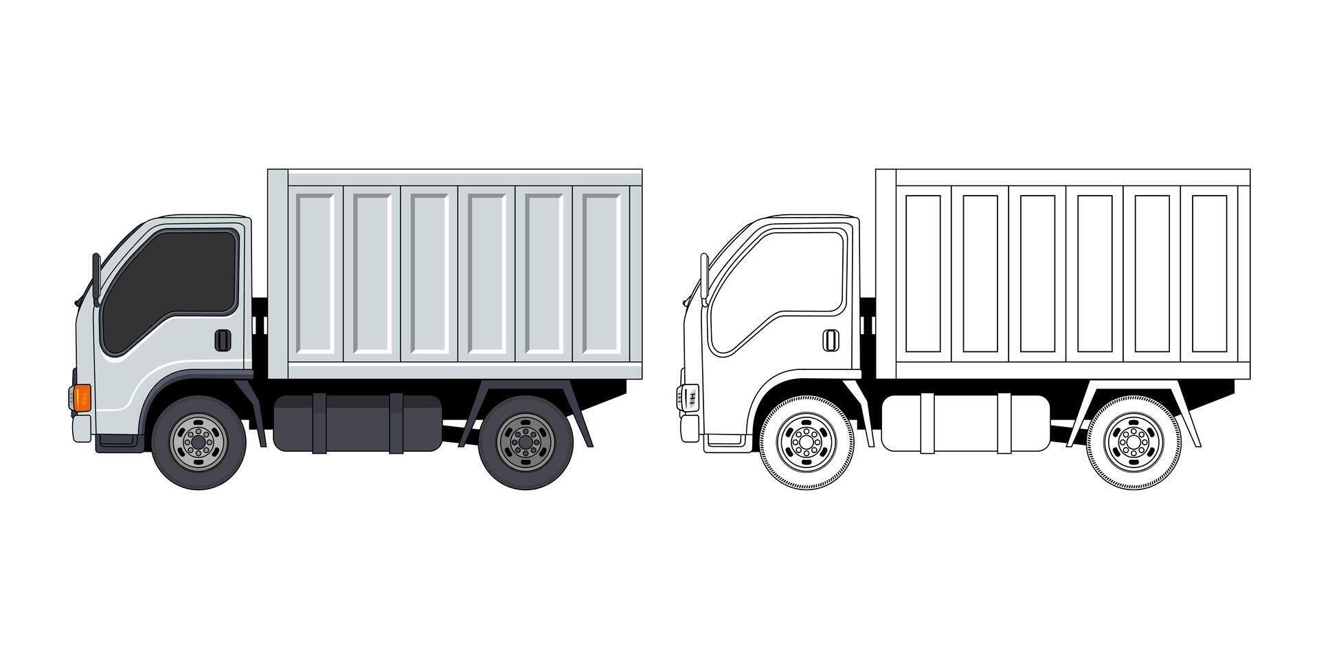 Box Truck Side View Cartoon Design Illustration vector
