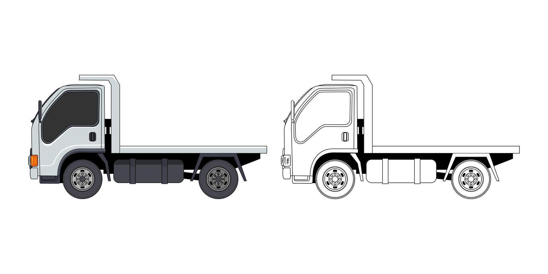 Flatbed Truck Side View Cartoon Design Illustration vector