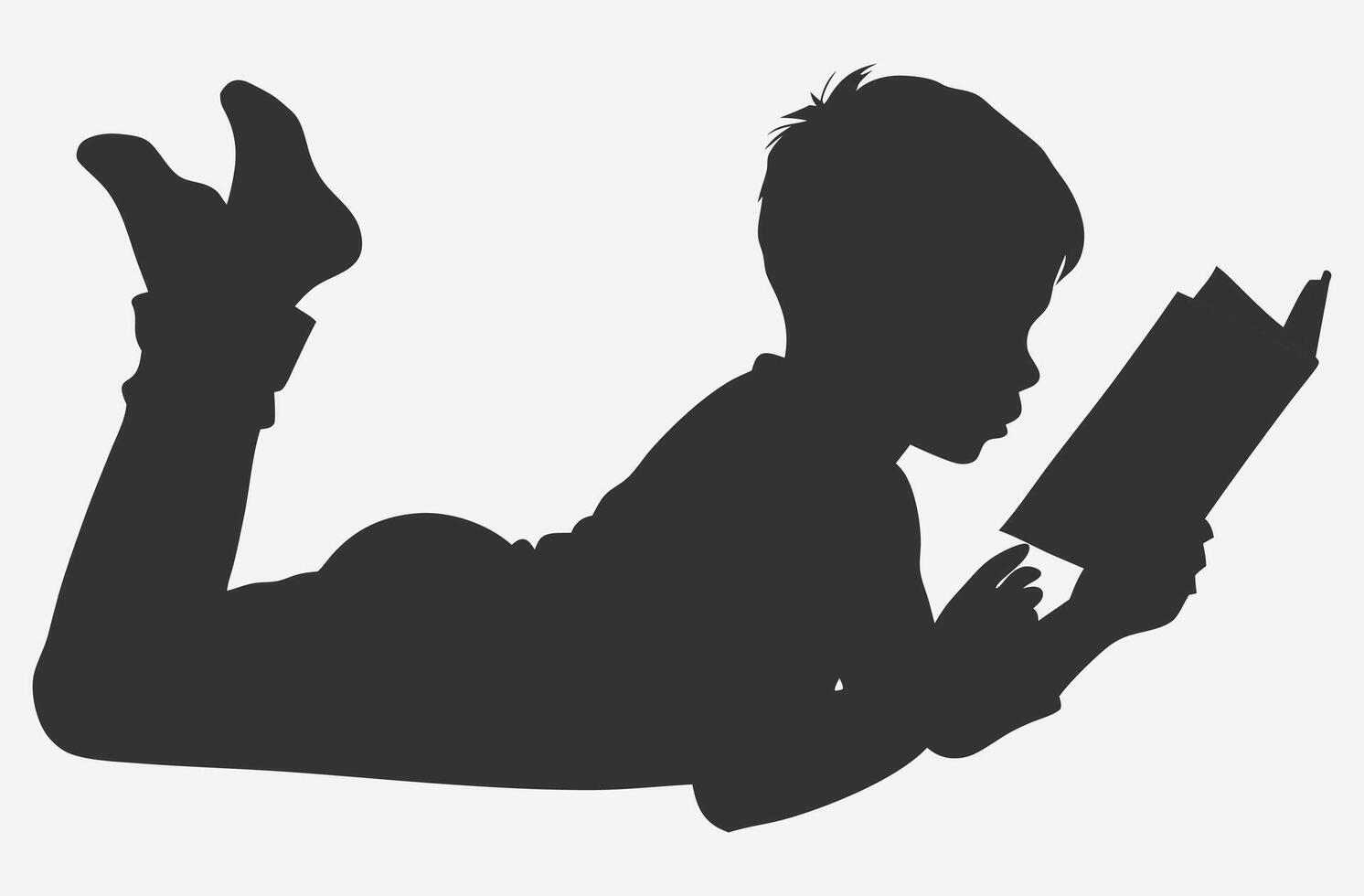 Enchanting Silhouette of a Child Lying Down and Reading Captivating Illustration vector