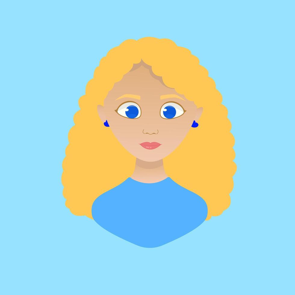 Blonde girl with long curly hair and big blue eyes. In the colors of the Ukrainian flag. vector