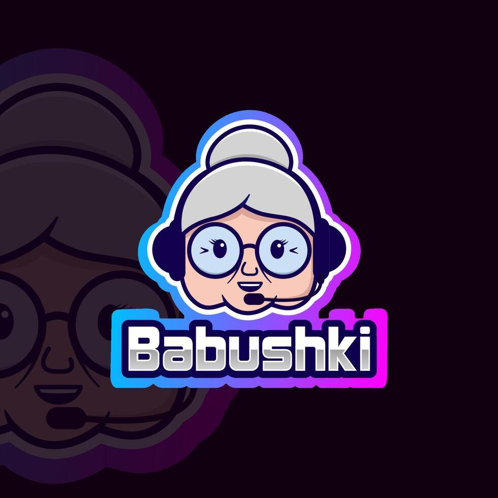 Logo with a grandmother in headphones vector