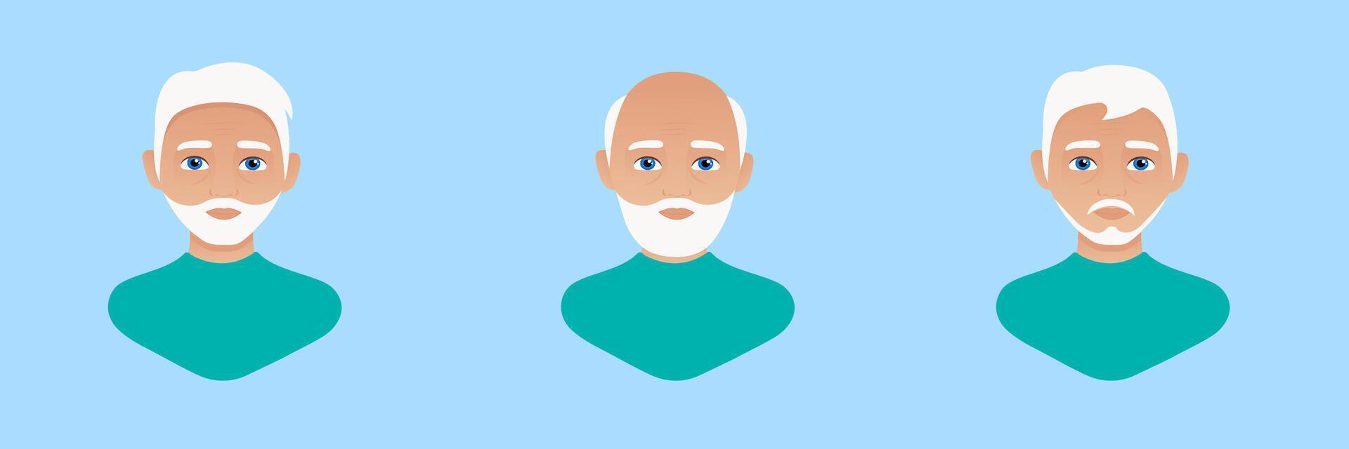Portrait of a stylish elderly man with a beard. Flat illustration vector