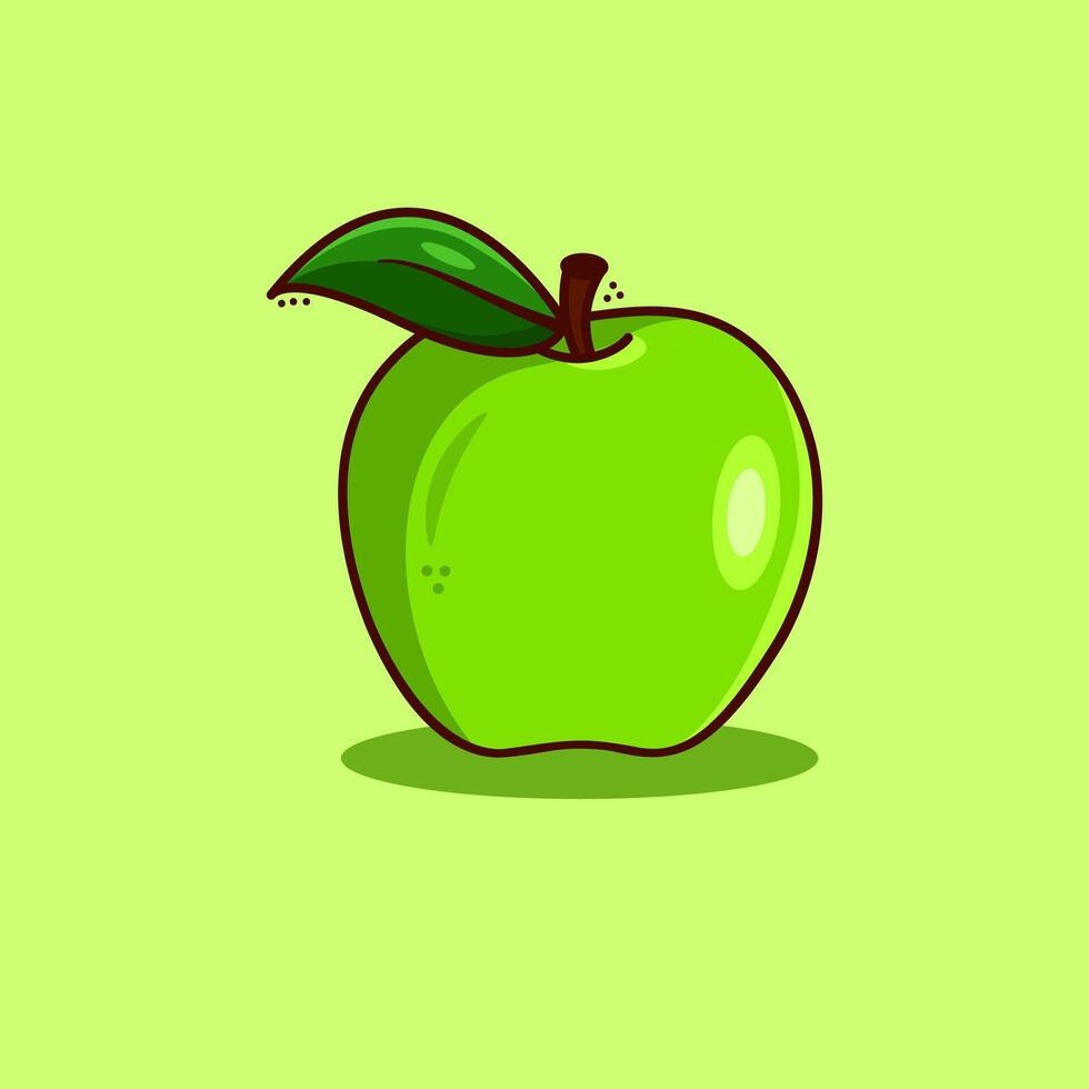 green apple with leaf juicy ripe young ripe fruit vector