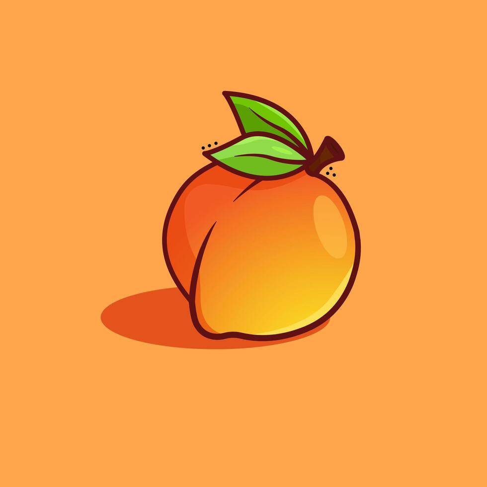 Peach juicy ripe with a leaf. Nectarine, apricot flat illustratio vector