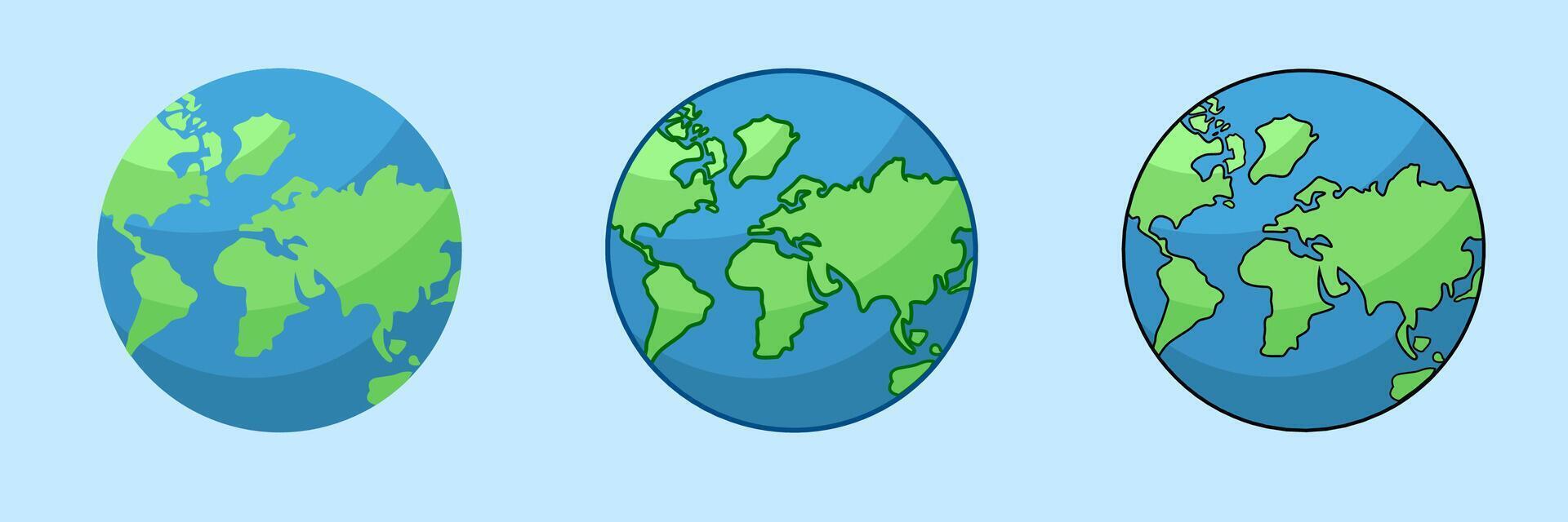Planet earth or globe. Set in three different styles. vector