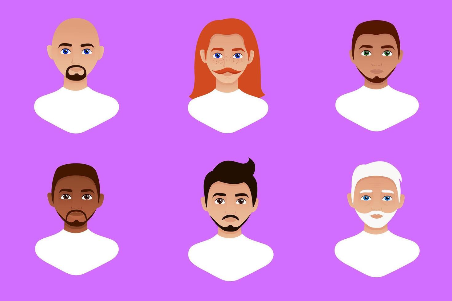 Man avatars set. User portraits. Various human face icons. Male characters. Smiling man characters. illustration in flat cartoon style vector