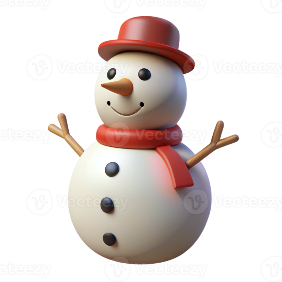 3D Cartoon Snowman with Red Hat and Scarf png
