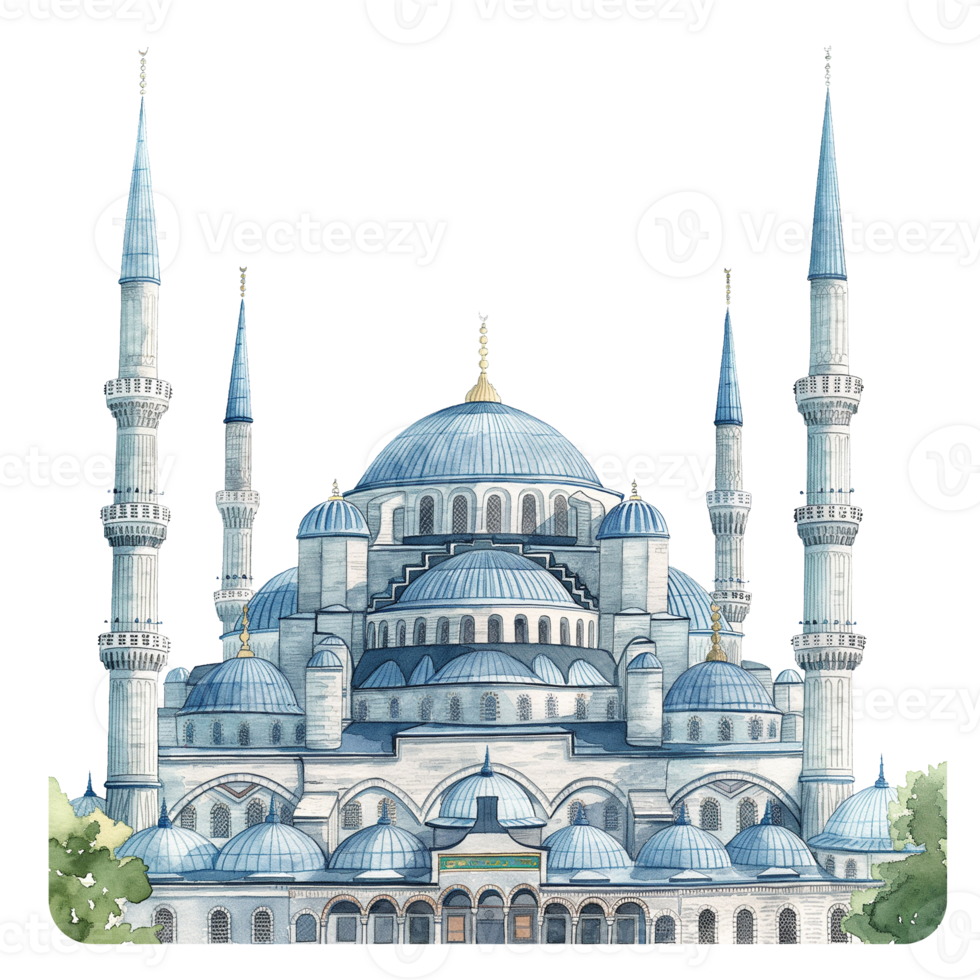 Blue Mosque of Turkey watercolor using for web, card, print or decoration png