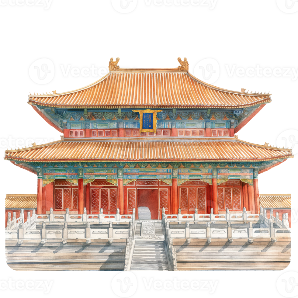 Forbidden City of China watercolor using for web, card, print or decoration png