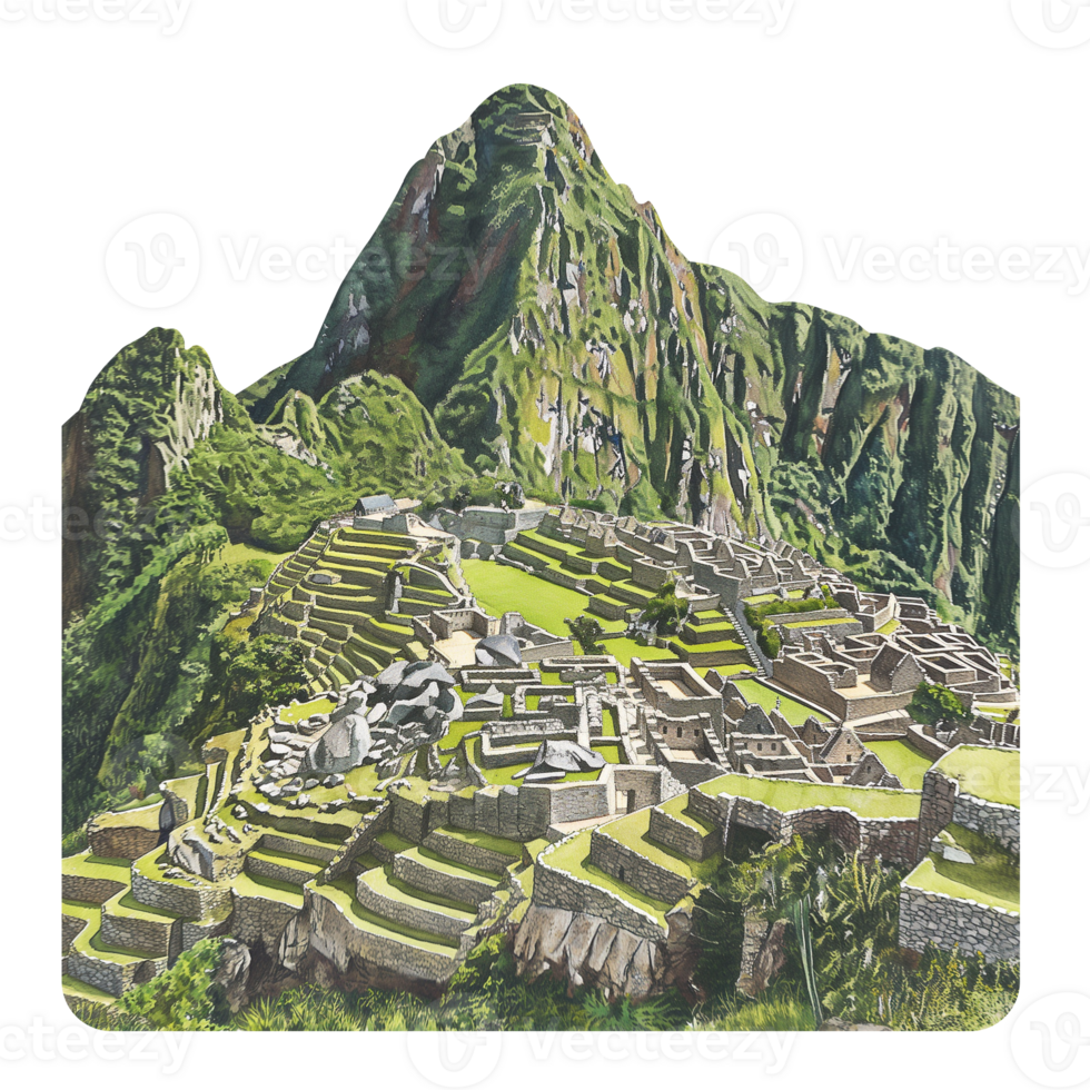 Machu Picchu of Peru watercolor using for web, card, print or decoration png