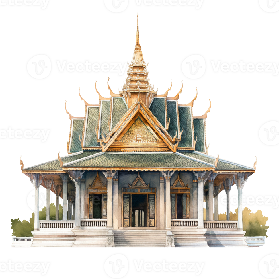 Royal Palace of Cambodia watercolor using for web, card, print or decoration png